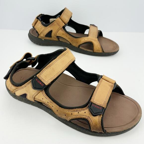 Vionic Neil Brown Nubuck Leather Breathable Adjustable Platform Sandals Sz 7